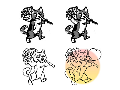 The evolustion of the sketch cartood character childish corgi dog flover rose sticker