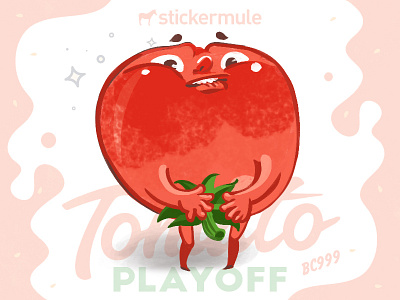 A very shy Mr. Tomato caricature character comic playoff shy sticker tomato vegetable
