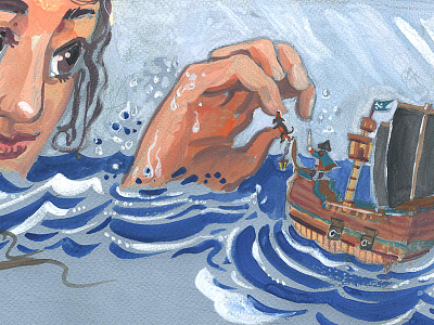Reality vs Fairytale bath dog drawing women fairytale girl gouache hand human illustration sea ship