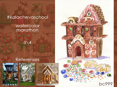 Kalacheva3 aquarelle cake gingerbread house illustration snow sweet sweets tasty winter