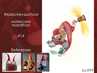 Kalacheva4 accident aquarelle character fall gnome illustration lantern newyear winter