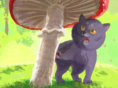 Giant mushroom agaric animal cat childish childrens forest illustration kitten mushroom
