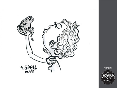 Day4 Inktober Spell animal bw character charm childish comic frog human illustration ink inktober inktober2018 magic prince princess royal spell