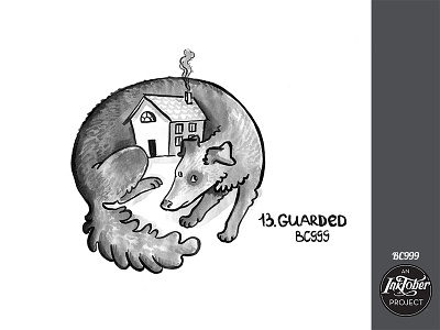 Day13 Inktober Guarded animal bw cartoon character childish comic dog graphic guarded house illustration ink inktober inktober2018