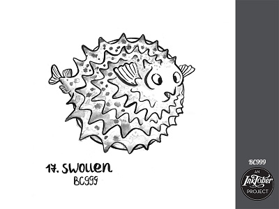 Day17 Inktober Swollen bw character childish comic fish illustration ink inktober inktober 2018 sea