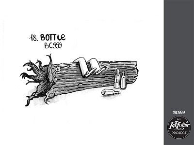 Day18 Inktober Bottle bw childish comic drunk human illustration ink inktober inktober2018 nap tree