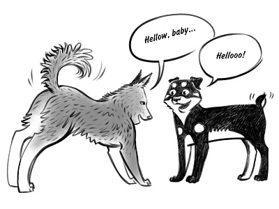 Unwanted acquaintance (comics) acquaintance animal bw character childish comic dog dogowner illustration ink meet meet up meeting pet
