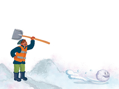 Snowball ball character childish fairytale human illustration janitor man snowball snowboarder streetsweeper winter