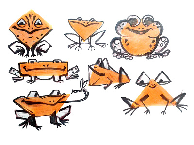 Frogs stylization animal cartoon character childish comic frog illustration ink stylization