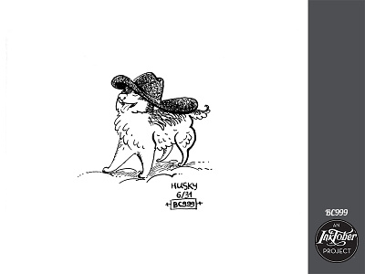 day6 inktober animal art bw character childish comic dog hat husky illustration ink inktober inktober2019