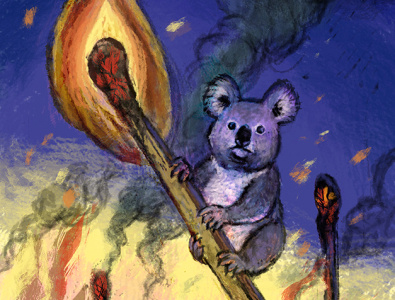 Koalas are in trouble animal art character childish comic fire illustration koala koala bear match nature wildfire wwf