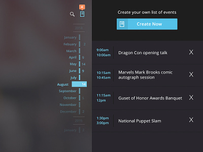 Create your own event list feature with Spoton.it button calendar create event icon icons list schedule search time ui ux
