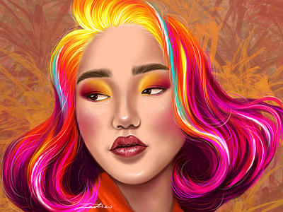 Asian girl art concept creative drawing face girl graphic illustration portrait poster procreate