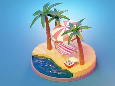 Desert Oasis 3d blender design illustration