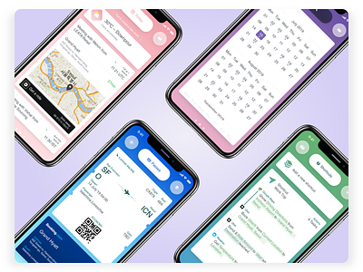 WeatherCare- App Screens accessibility app assistant bounce business calendar cards flight gesture gradient icon juicy pastel schedule travel type uber weather widget