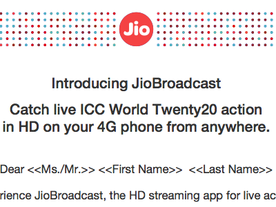 Jio Broadcast Emailer