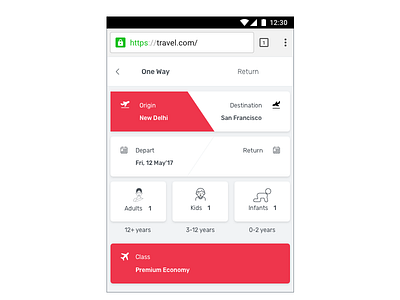 Flights Adaptive Wireframe adaptive button cards flights kids mobile planes red travel