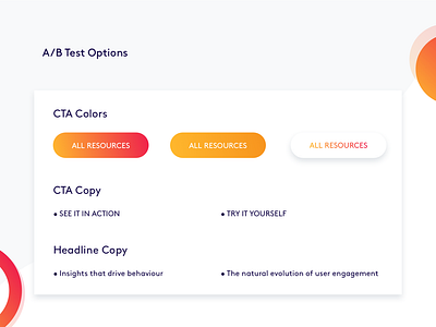 A/B Test Document for a potential client button circle copy cta gradient test ui wireframe