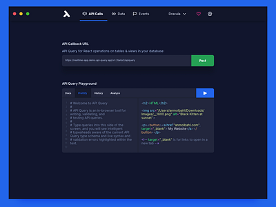 API CALLS api code dark app design design front end back end dev editor graphql hackathon interface js mac platform studio sublime terminal ui ux vs website