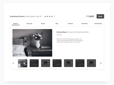 Hotel Details component details gallery hotel overview scroll tab vacation wireframe