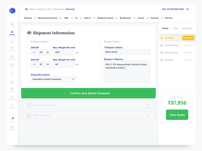 5. Dashboard Booking dashboard data delivery enterprise field form invoice map minimal navigation package payment port sass shipping sidebar table type ui white