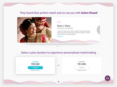 Shaadi Personalised Testimonial app bumble button card content copywriting couple cute gradient human illustration love marriage membership message plant pricing romance tinder ui