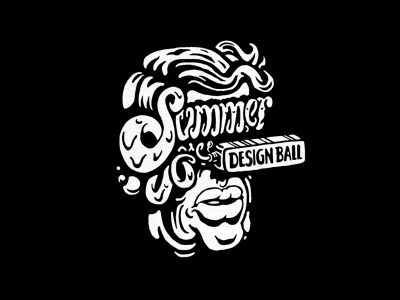 Summer Ball black and white hand made illustration summer typography