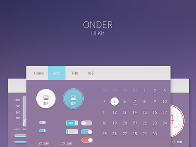 ONDER - UI Kit button dark flat freebie gradient profile psd sky purple ui ui kit web