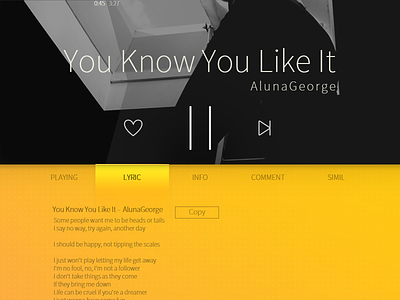Tabs design for a web music player music player tabs ui yellow