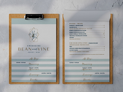 Clipboard Menu: Coffeeshop + Winery clipboard clipboard menu coffee shop creative print menu menu design minimalist print modern modern restaurant multi page menu print collateral south dakota spearfish winery