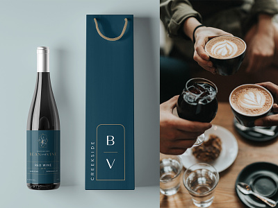 Wine + Bag Label: Modern Winery bag design beverage label coffee shop drink design drink label navy packaging packaging design red wine vineyard wine bottle wine label wine packaging winery