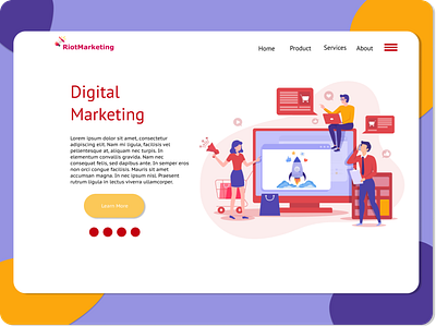 Riot Marketing Website brand design illustration isometric illustration landing design landing page marketing marketing agency marketingdigital page design purple webdesign yellow