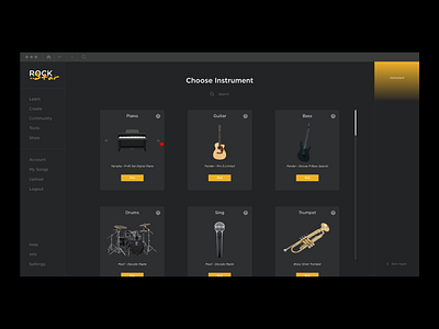 RockStar - Select Instrument and Music - Onboarding instruments learning app learning platform music app musician rockstar web app