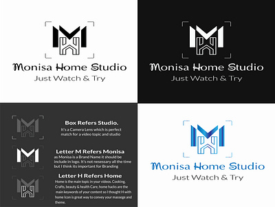 Logo Design Presentation for a Client | Monisa Home Studio camera logo design home logo illustration logo logo design logo presentation logotype m letter logo media logo studio logo vector video logo