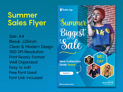 Summer Fashion Sales Promotional Flyer Vector Template bag beautiful discount fashion fashionable female flyer template illustration lady promotional design sale sales flyer shopping spring style stylish summer summer flyer template women