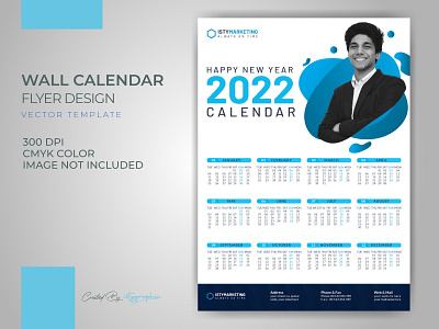 New Year One Page Wall Calendar 2022 Vector Template Download 2022 blue business calendar calendar design cmyk corporate date one page personal print ready template vector wall calendar