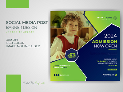 Kids Back to School Admission Banner Post Template Download admission advertisement back to school banner download education facebook post instagram post kids marketing media post rgb school social social media post template vector web banner world education day