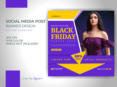 Black Friday fashion sale banner Post Template design download