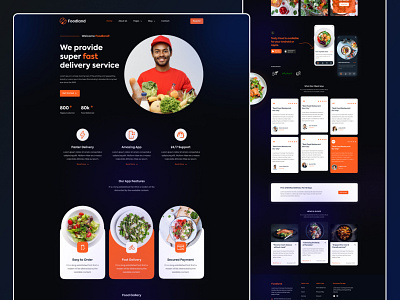 Food Delivery Landing Page Design, Restaurant Landing Page app design brand identity branding food delivery landing page food home page food landing page gaming website glassmorphism graphic design illustration modern website design neurophism product design product landing page restaurant landing page ui uiux web web design website design