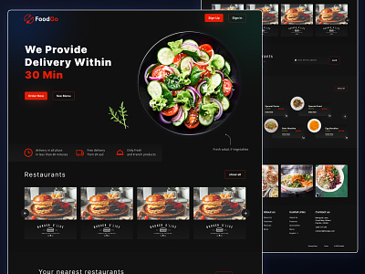 Foodgo Landing Page Design, Food Delivery Landing Page Ui