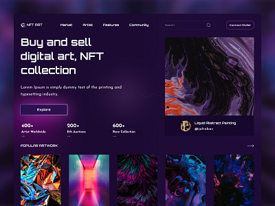 NFT Collection Landing Page Website 3d abstract logo animation brand identity crypto cryptocurrency ethereum gradient graphic design modern motion graphics nft art nft homepage nft landing page nft mobile app nft website design product design ui web design web template