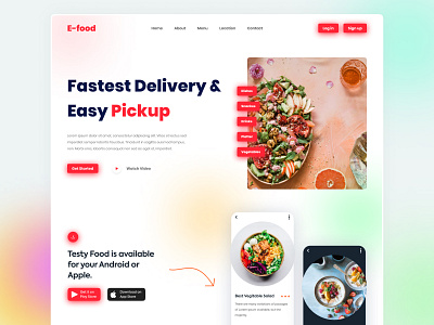 Efood - Food Delivery Landing Page app logo delivery app figma food delivery service food delivery website food homepage food landing page graphic design illustration mobile app design modern 3d website motion graphics pizza app product design restaurant app restaurant webstie ui uiux webdesign xd