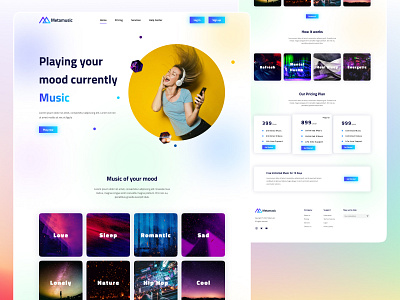 Metamusic - Music Player Landing Page abcdefghijklmnopqrstuvwxyz animation brand identity branding discover dribbble google gradient graphic design homepage landing page mobile app playlist product design songs track user experience user interface web design website website saas