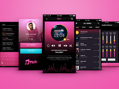 Muzic (Music App UI) app element mobile music pink screen ui kit