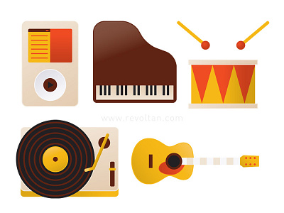 Music Icon dj drum flat guitar icon music piano vector vinyl