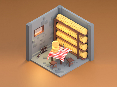Cheese cave 3d blender diorama food illus illustration render