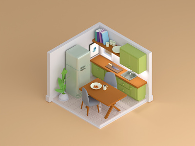 Little Kitchen Diorama 3d blender diorama home house isometric kitchen modelling props render room tiny world