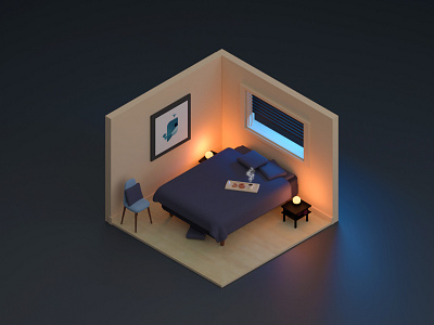 Little Bedroom 3d bed bedroom blender diorama illustration isometric lights night render room scene