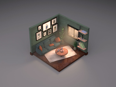 Living room 3d blender digital diorama illustration render room
