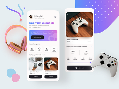 Rental App for Electronics and gadgets application design figmadesign mobile ui ui design ui designer ui ux designer uiinspirations uiux user interface user interface design